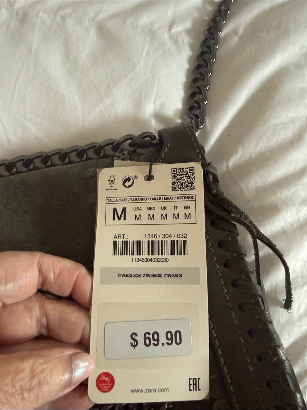 Zara nwt Olive Green Suede & Leather Chain Crossbody Bag - Picture 2 of 13